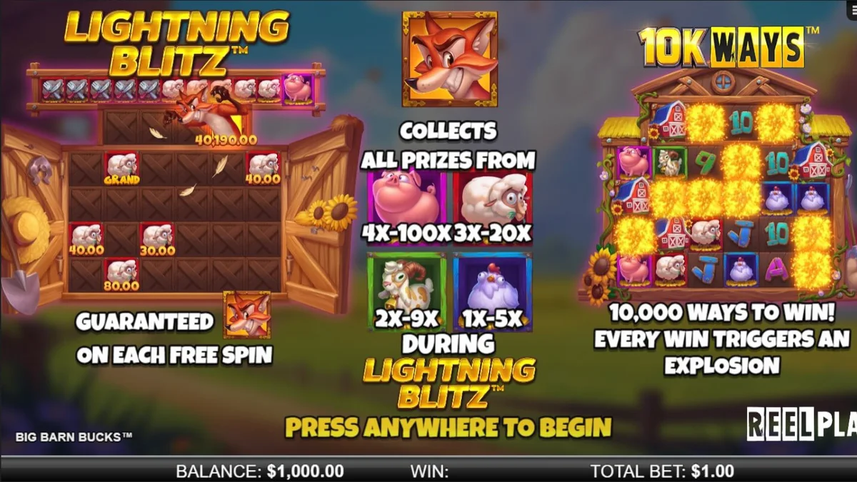 Tampilan visual slot Big Barn Bucks dengan simbol hewan ternak yang ceria